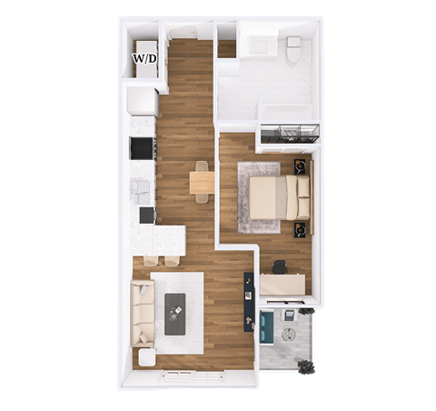 Floor plan for 1 bed, 1 bath, 712 sqft